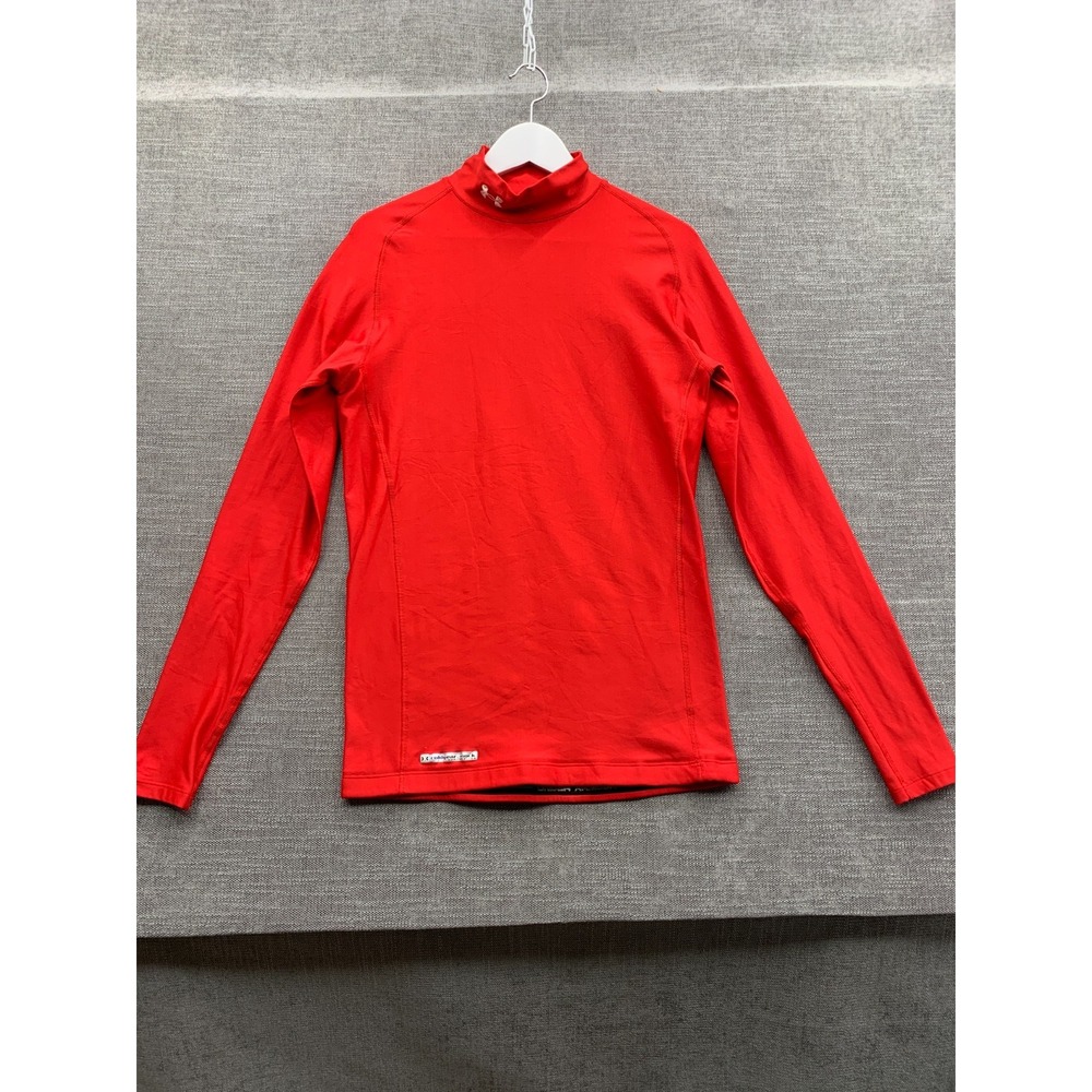 Under Armour ColdGear Shirt Mens XL Red Mock Neck Logo Raglan Sleeve Pullover